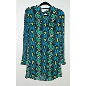 Equipment Dress‎ Size Small Silk Turqoiuse Snake Skin Print Long Sleeve Shirt